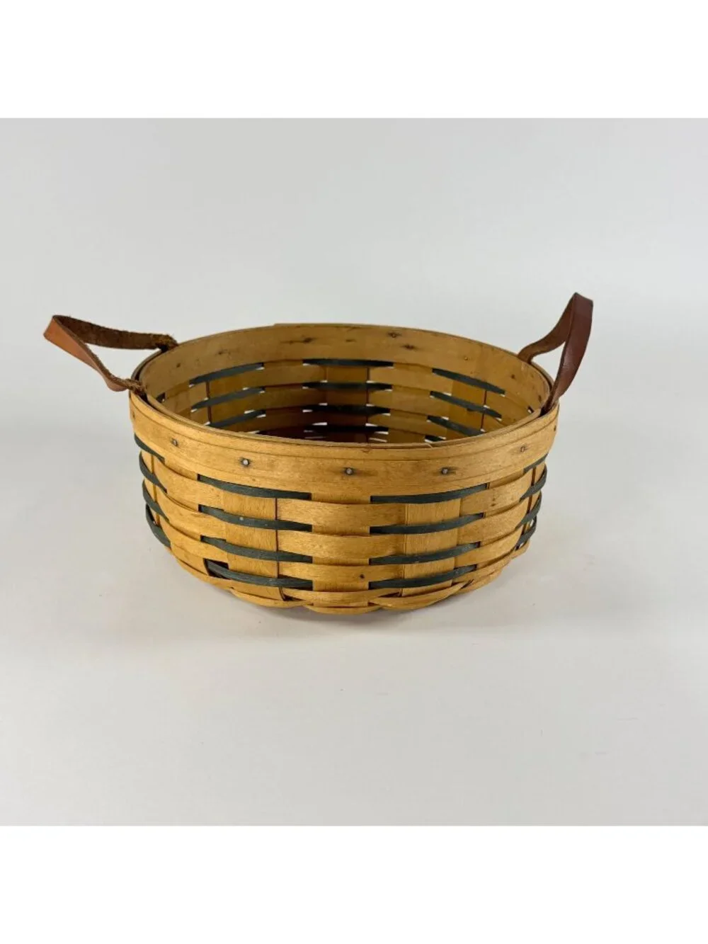 Vintage 1997 Longaberger Round Basket w/ Liner & Leather Handles USA